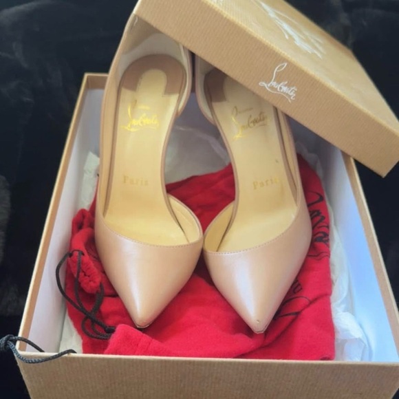 Christian Louboutin Iriza Nude Pointed Leather Pumps